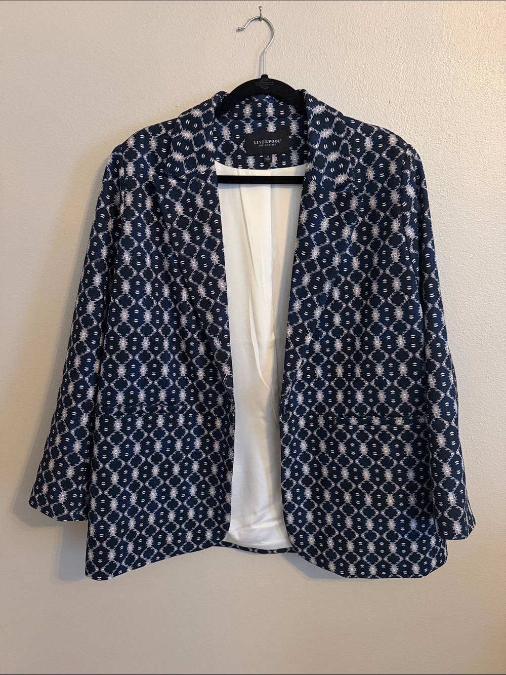 Liverpool Navy and White Geometric Open-Front Blazer